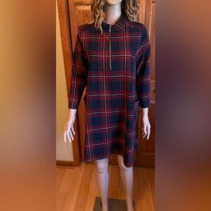 Zara Basic Plaid Women’s 3/4 Sleeves Fit & Flare Dress With Pockets Size Large
